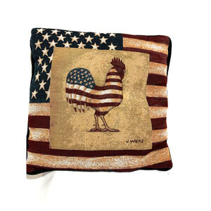 VTG J Wiens Throw Pillow Patriotic Rooster Stars Stripes Americana Tapestry 16"